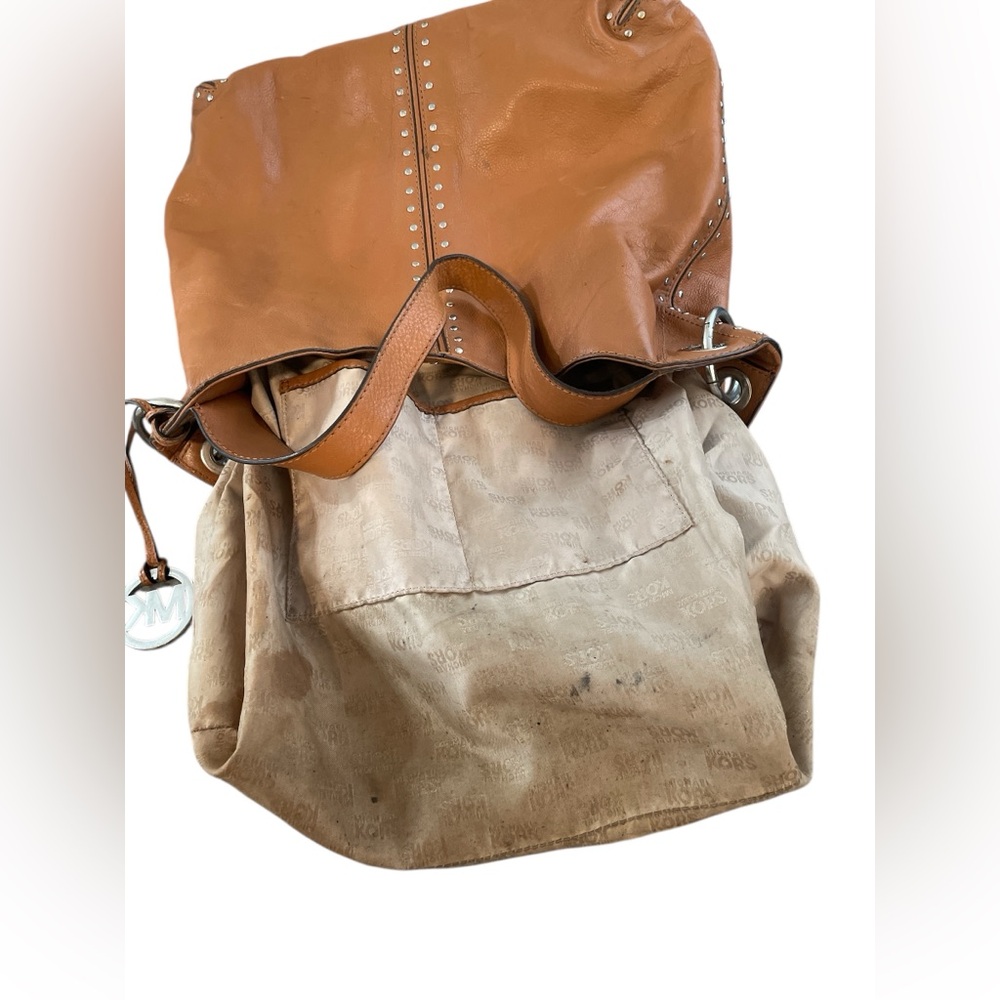 Y2K Michael Kors Cognac Leather Hobo | Studded Boho Chic Early 2000s It Girl Bag - Picture 15 of 16